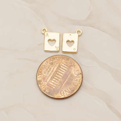 Heart Ace Trump Card Charm Pendant, 2 Pc on warm marble background (PD.811)