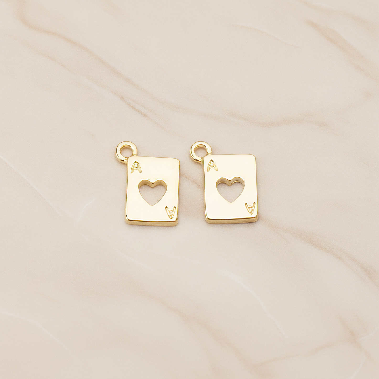Heart Ace Trump Card Charm Pendant, 2 Pc on warm marble background (PD.811)