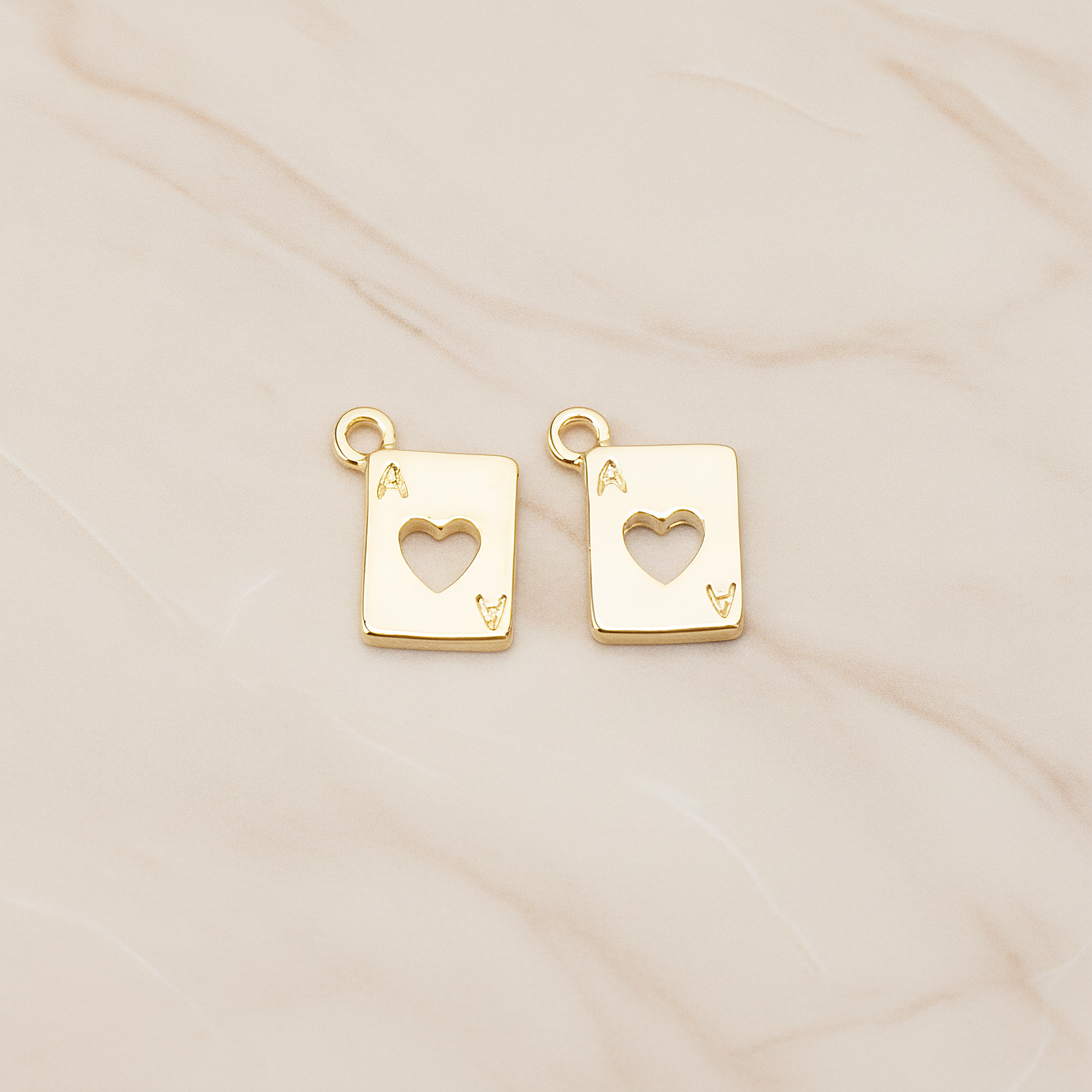 Heart Ace Trump Card Charm Pendant, 2 Pc on warm marble background (PD.811)