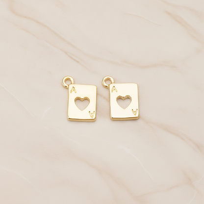 Heart Ace Trump Card Charm Pendant, 2 Pc on warm marble background (PD.811)