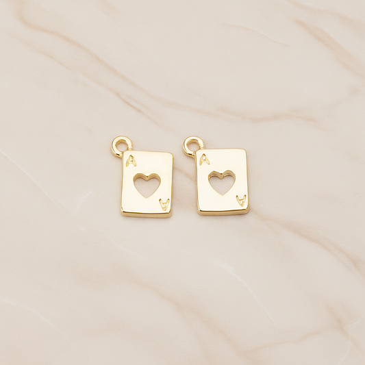 Heart Ace Trump Card Charm Pendant, 2 Pc on warm marble background (PD.811)