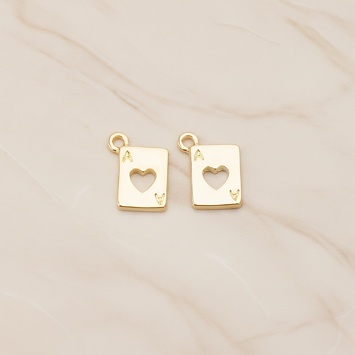 Heart Ace Trump Card Charm Pendant, 2 Pc on warm marble background (PD.811)
