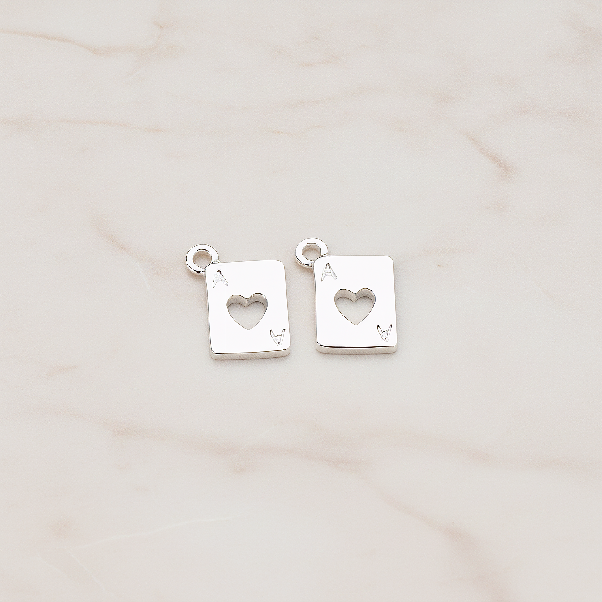Heart Ace Trump Card Charm Pendant, 2 Pc on warm marble background (PD.811)