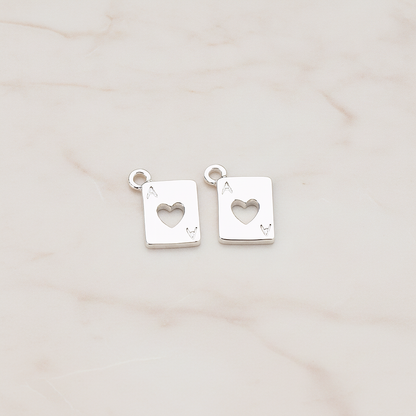 Heart Ace Trump Card Charm Pendant, 2 Pc on warm marble background (PD.811)