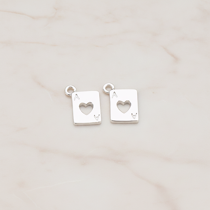 Heart Ace Trump Card Charm Pendant, 2 Pc on warm marble background (PD.811)