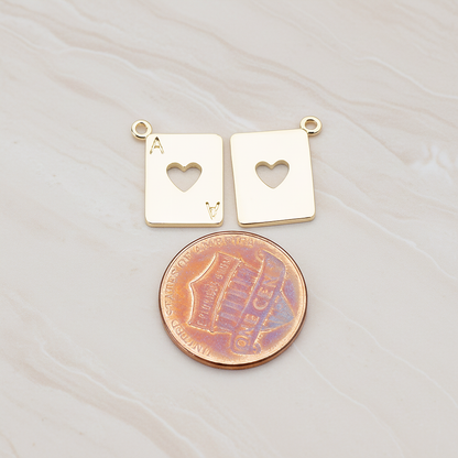 Heart Ace Trump Card Charm Pendant, 2 Pc on warm marble background (PD.812)