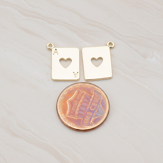 Heart Ace Trump Card Charm Pendant, 2 Pc on warm marble background (PD.812)