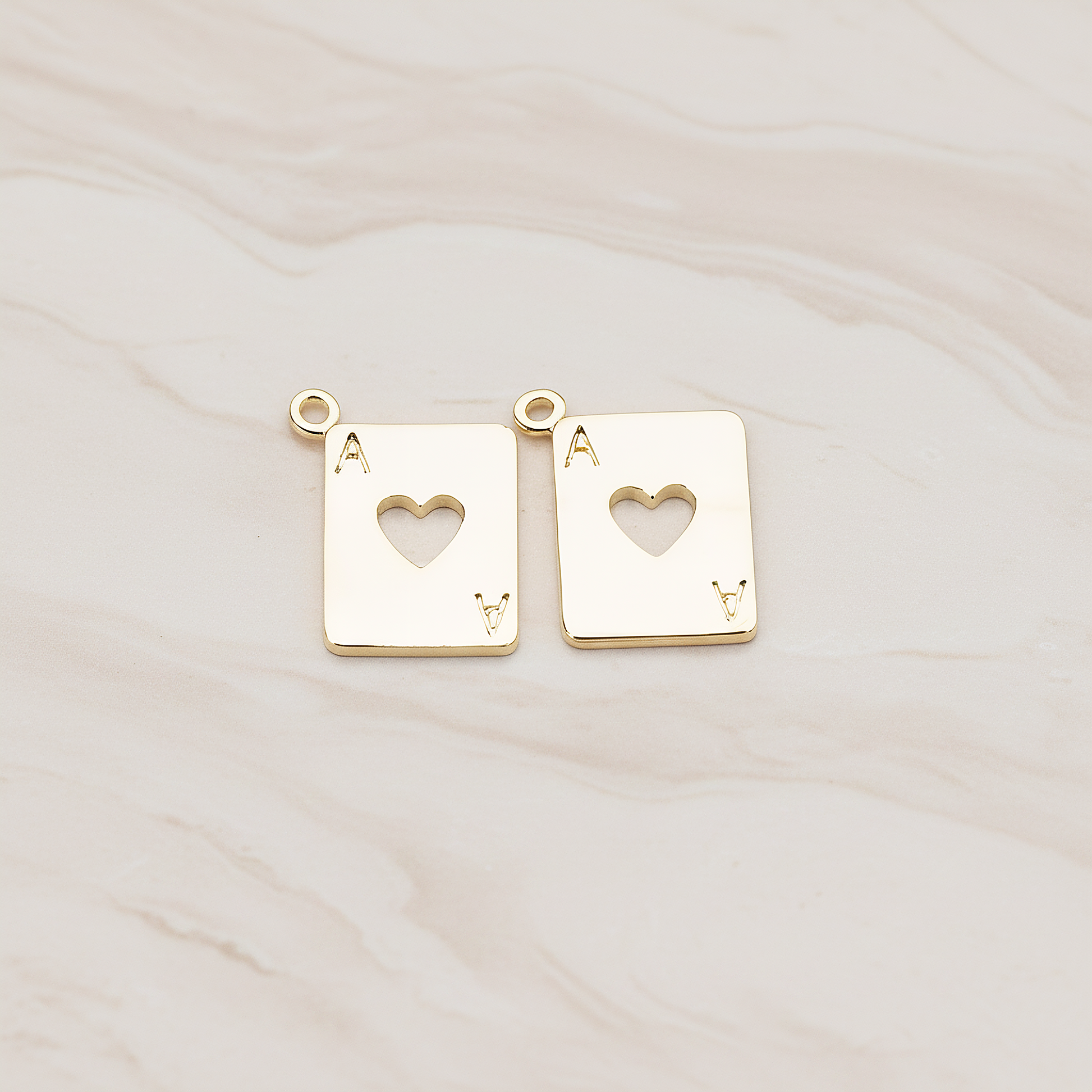 Heart Ace Trump Card Charm Pendant, 2 Pc on warm marble background (PD.812)