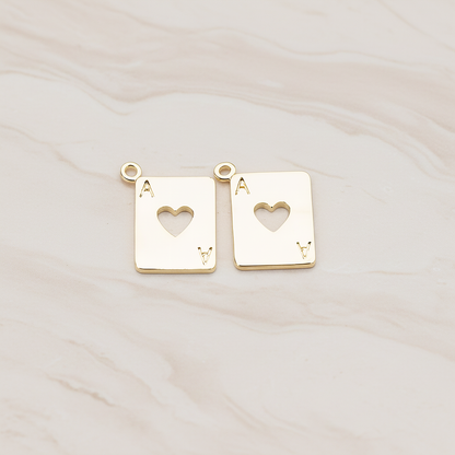 Heart Ace Trump Card Charm Pendant, 2 Pc on warm marble background (PD.812)