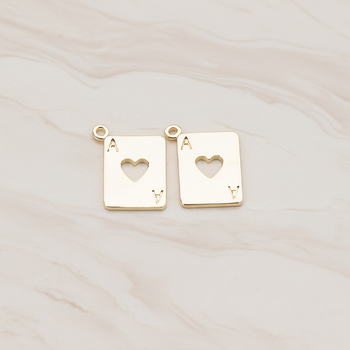Heart Ace Trump Card Charm Pendant, 2 Pc on warm marble background (PD.812)