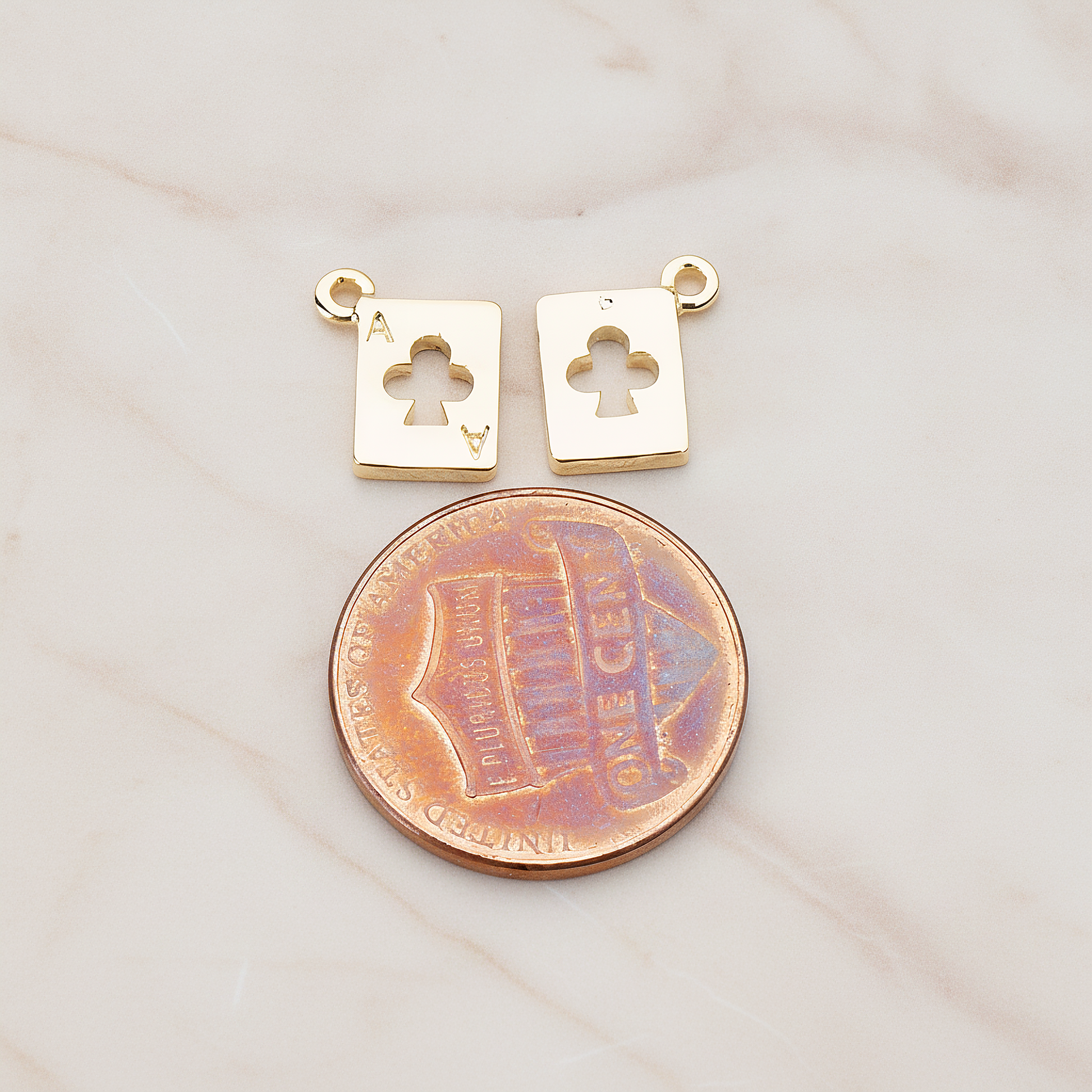 Clover Ace Trump Card Charm Pendant, 2 Pc on warm marble background (PD.813)