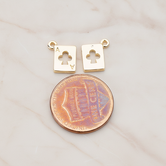 Clover Ace Trump Card Charm Pendant, 2 Pc on warm marble background (PD.813)