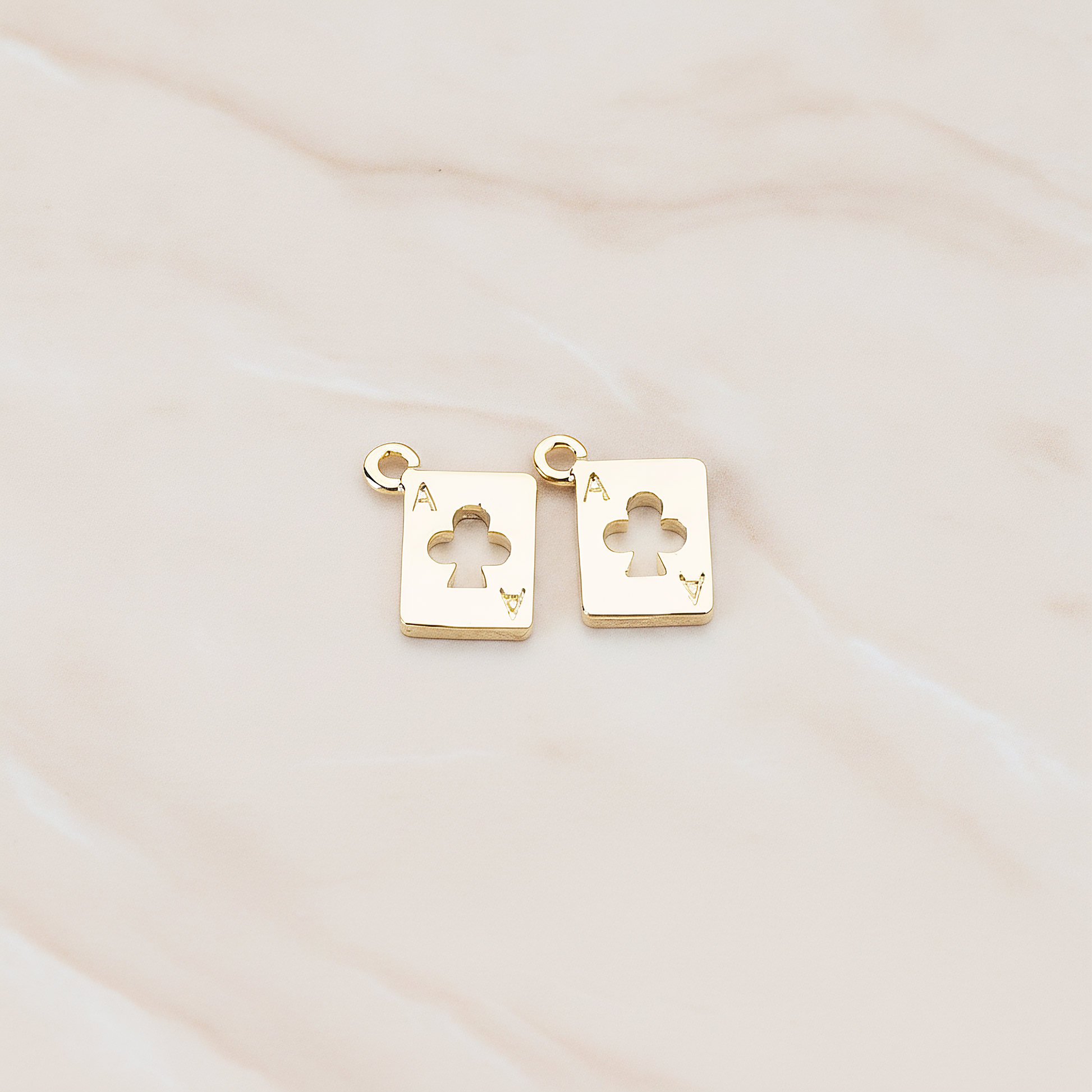 Clover Ace Trump Card Charm Pendant, 2 Pc on warm marble background (PD.813)