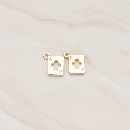 Clover Ace Trump Card Charm Pendant, 2 Pc on warm marble background (PD.813)