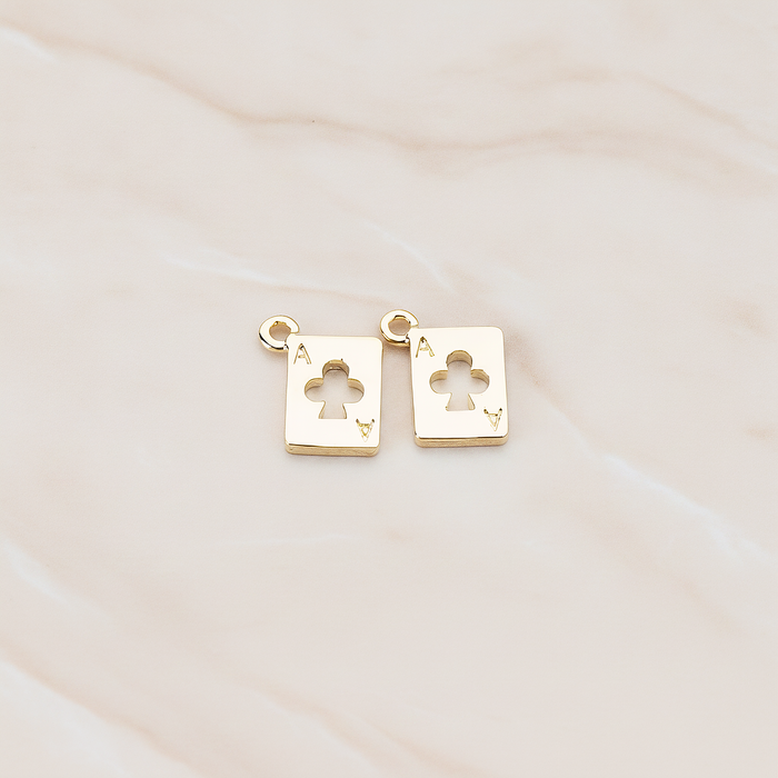 Clover Ace Trump Card Charm Pendant, 2 Pc on warm marble background (PD.813)