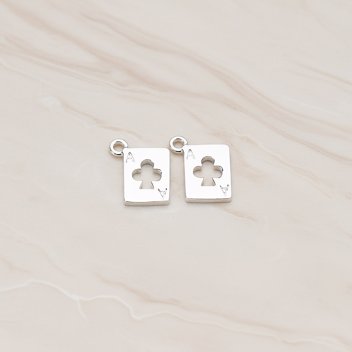 Clover Ace Trump Card Charm Pendant, 2 Pc on warm marble background (PD.813)
