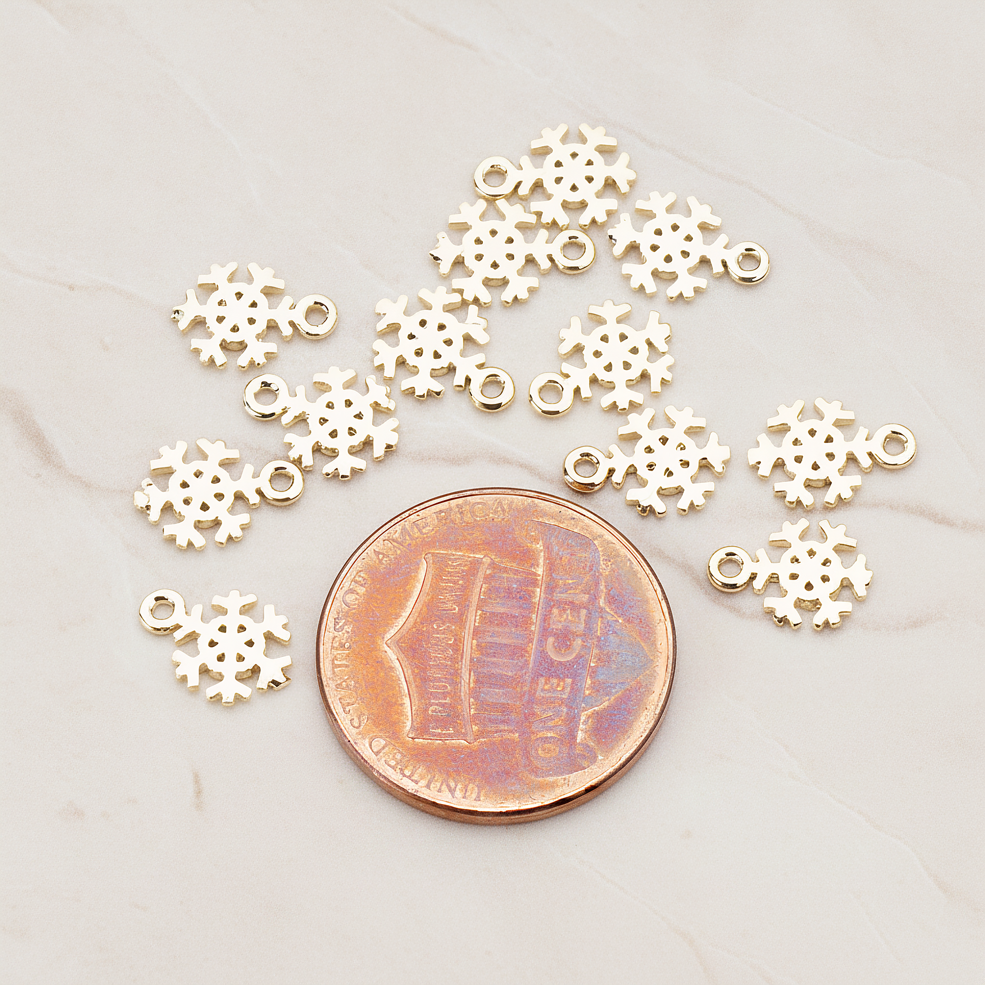 Snow Flake Charm Pendant, 2 Pc on warm marble background (PD.835)