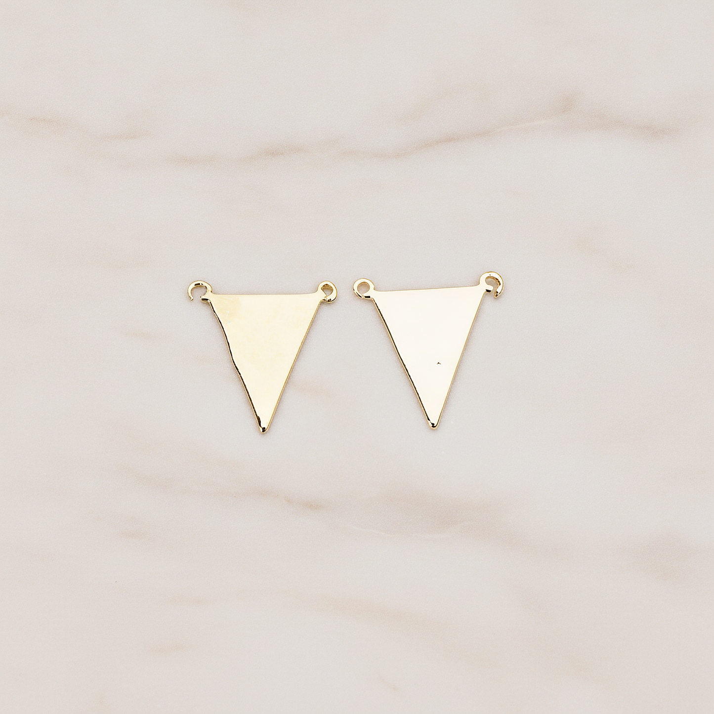 Plain Flat Triangle Double Loops Pendant, 2 Pc on warm marble background (PD.837)
