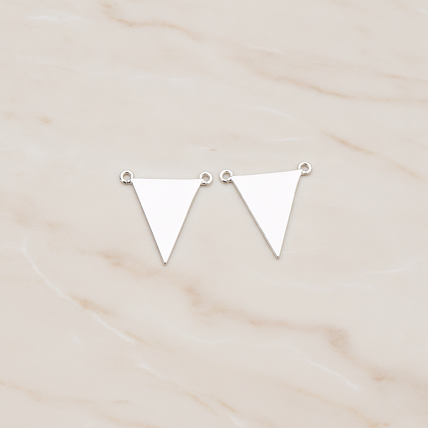 Plain Flat Triangle Double Loops Pendant, 2 Pc on warm marble background (PD.837)