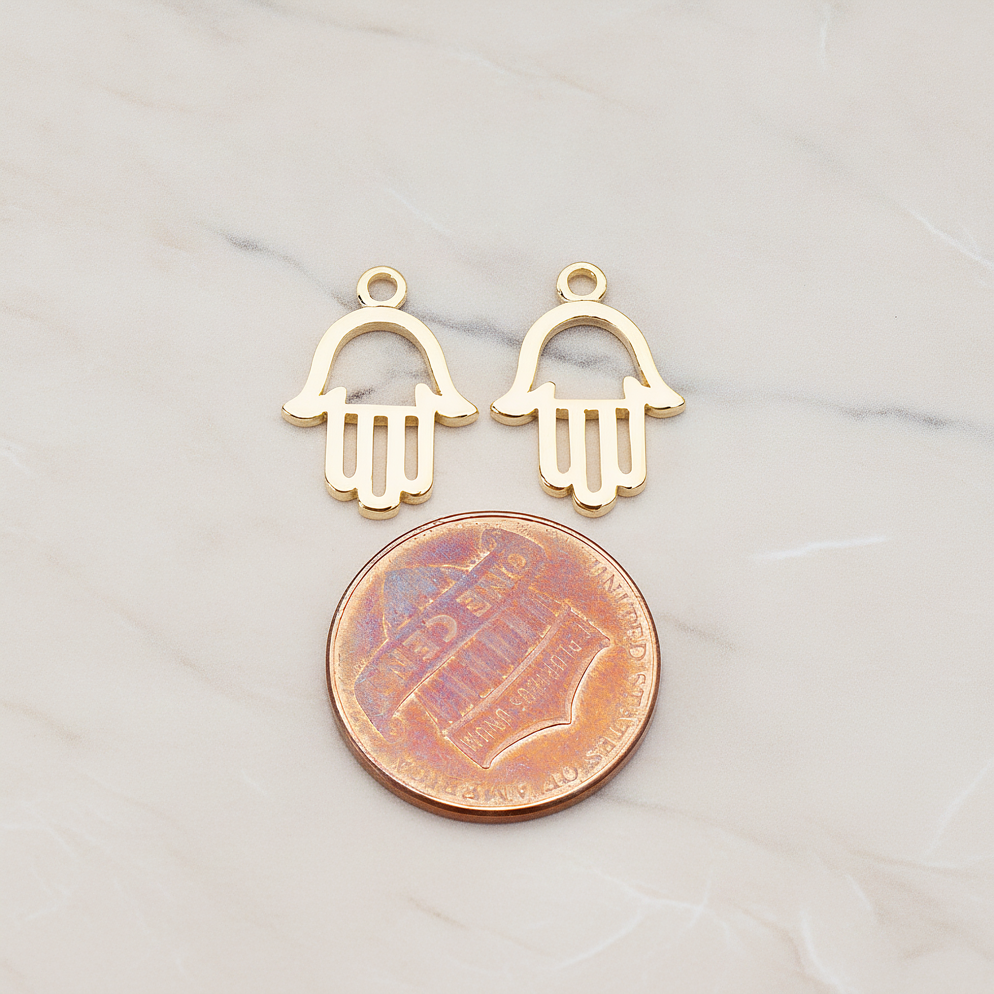 Hamsa Hand Pendant, 2 Pc on warm marble background (PD.852)