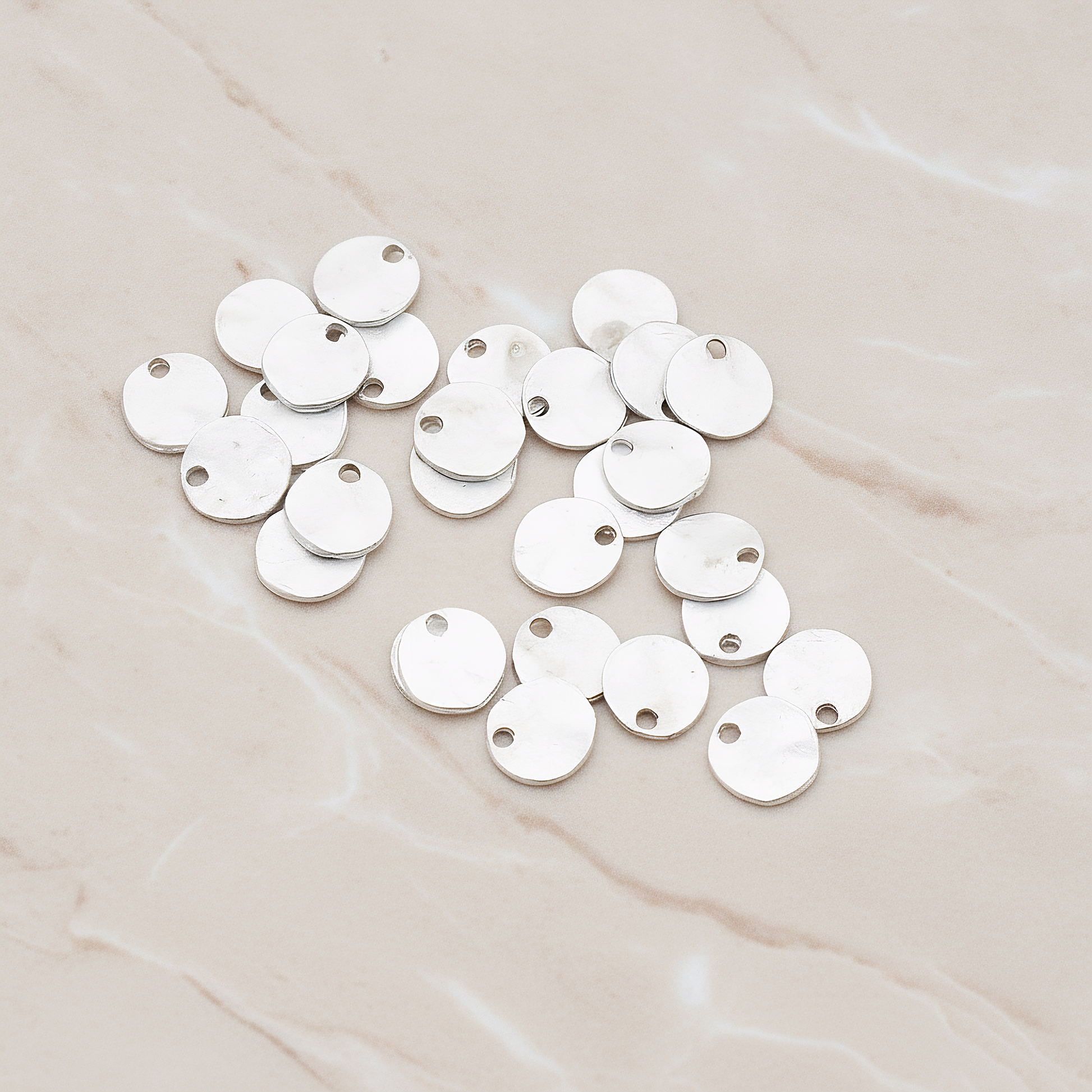 Organic Round Plain Tag Coin Pendant, 4 Pc on warm marble background (PD.854-01)