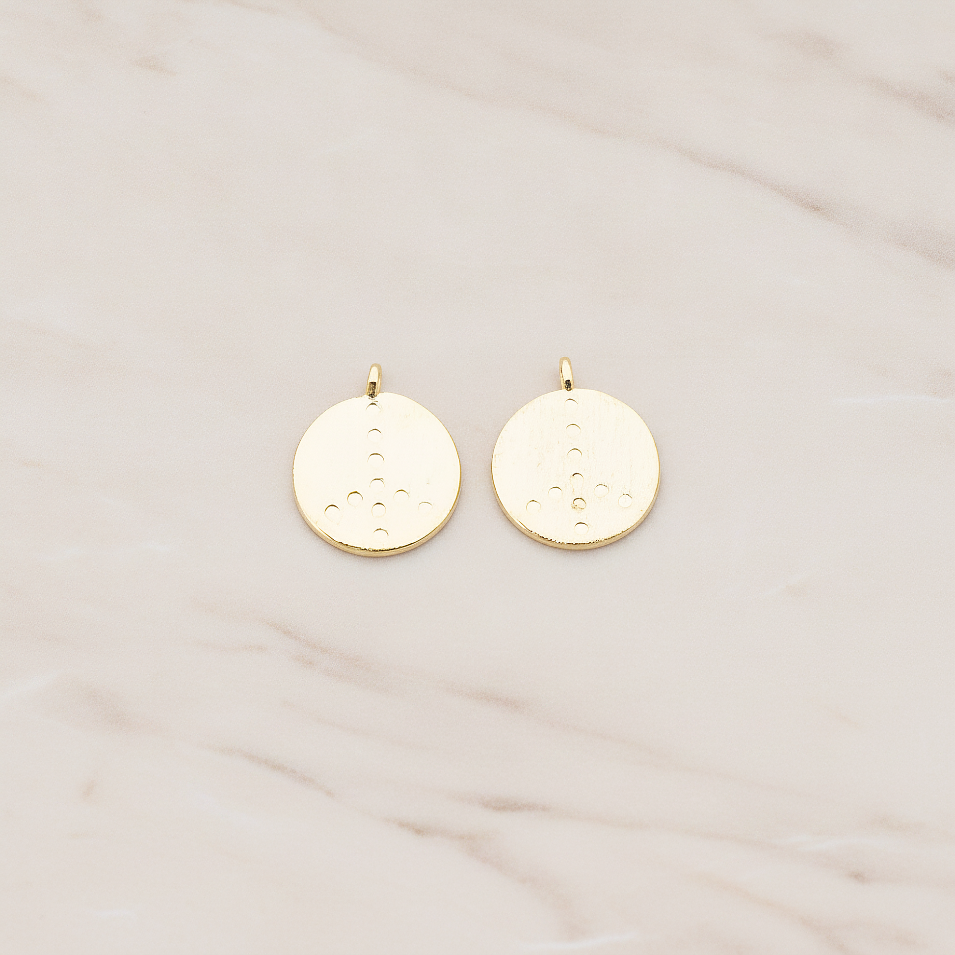 Peace Sign Brushed Round Tag Pendant, 2 Pc on warm marble background (PD.895)