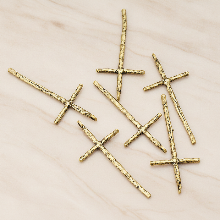 Textured Long Cross Pendant, 2 Pc on warm marble background (PD.899)
