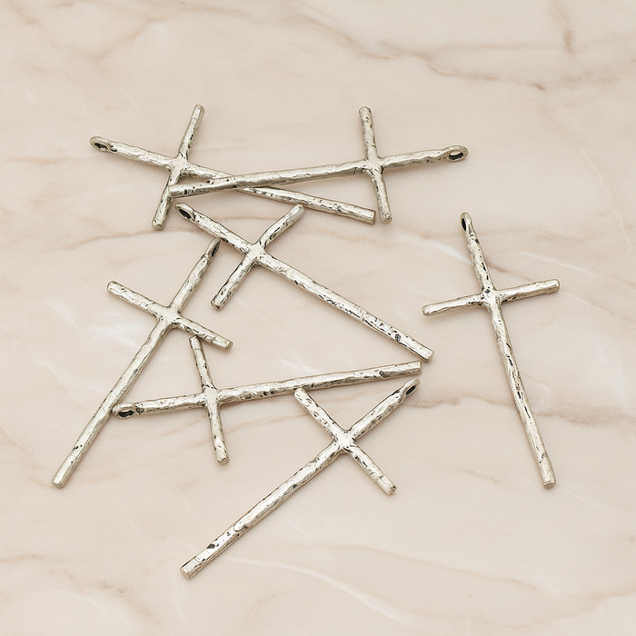 Textured Long Cross Pendant, 2 Pc on warm marble background (PD.899)