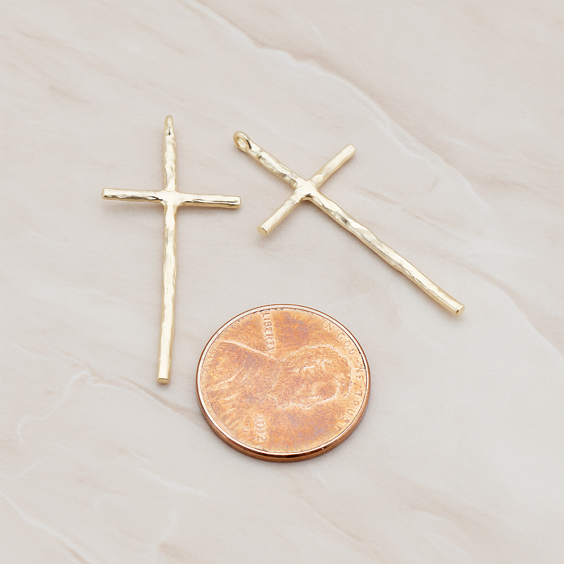Textured Long Cross Pendant, 2 Pc on warm marble background (PD.899)