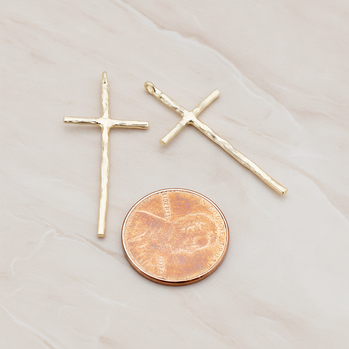 Textured Long Cross Pendant, 2 Pc on warm marble background (PD.899)
