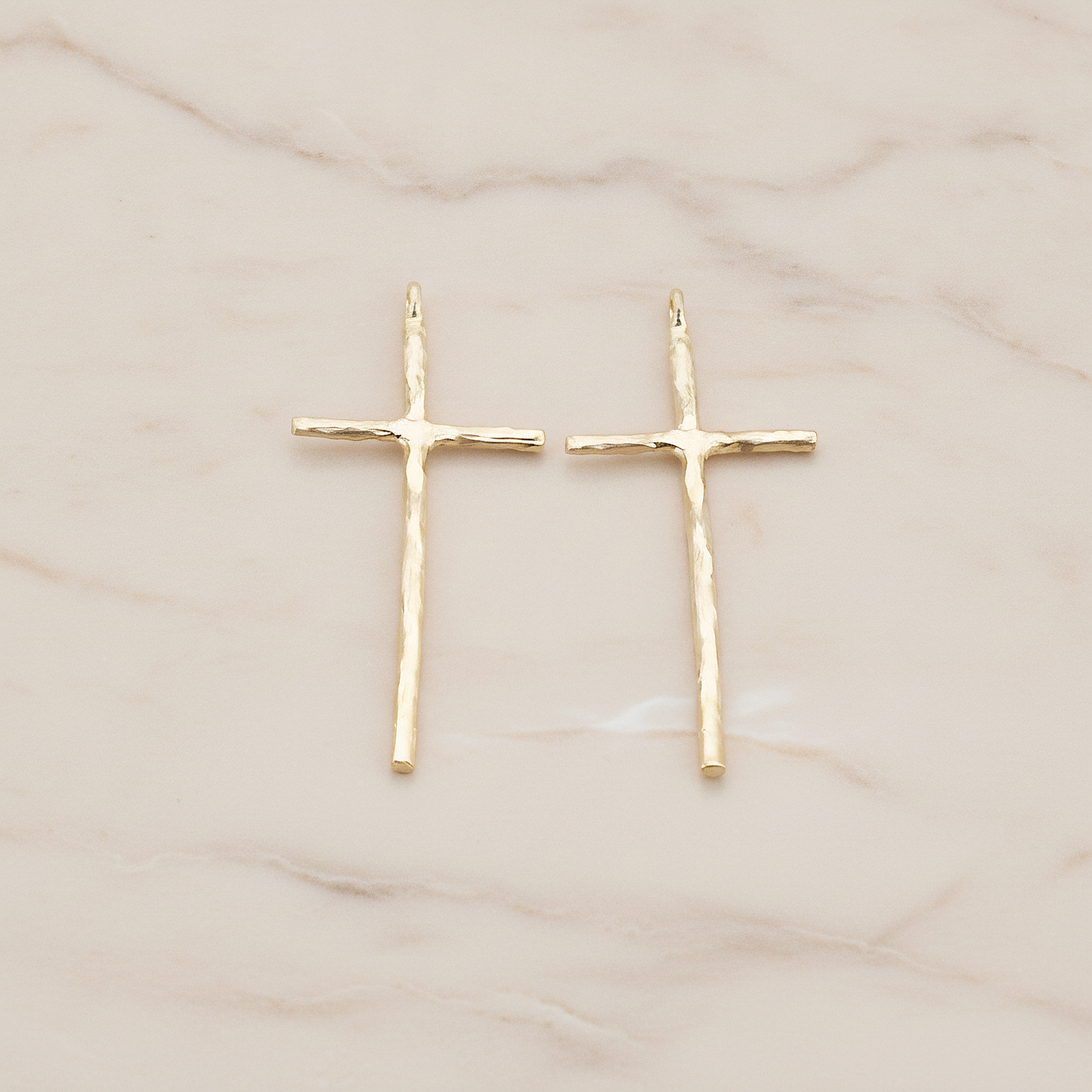 Textured Long Cross Pendant, 2 Pc on warm marble background (PD.899)