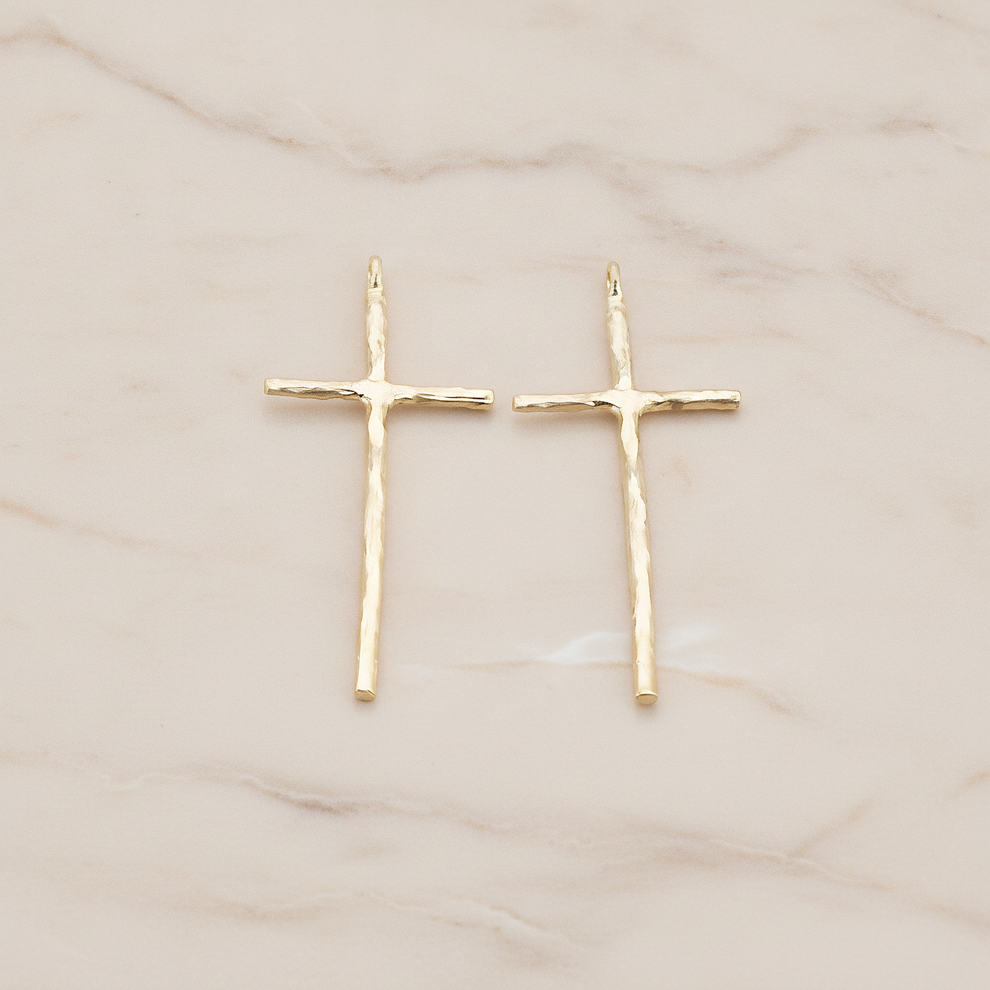 Textured Long Cross Pendant, 2 Pc on warm marble background (PD.899)
