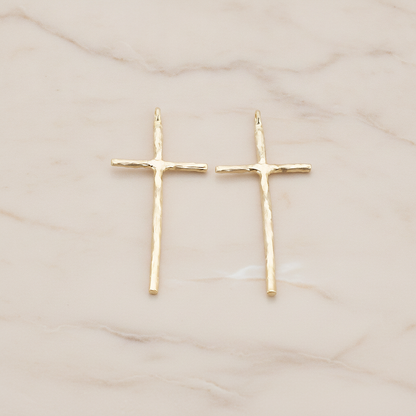 Textured Long Cross Pendant, 2 Pc on warm marble background (PD.899)