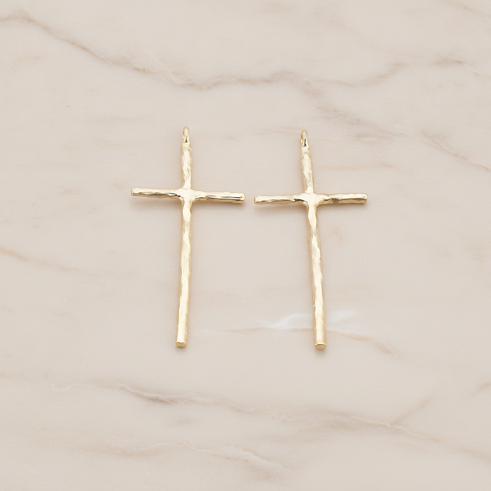 Textured Long Cross Pendant, 2 Pc on warm marble background (PD.899)