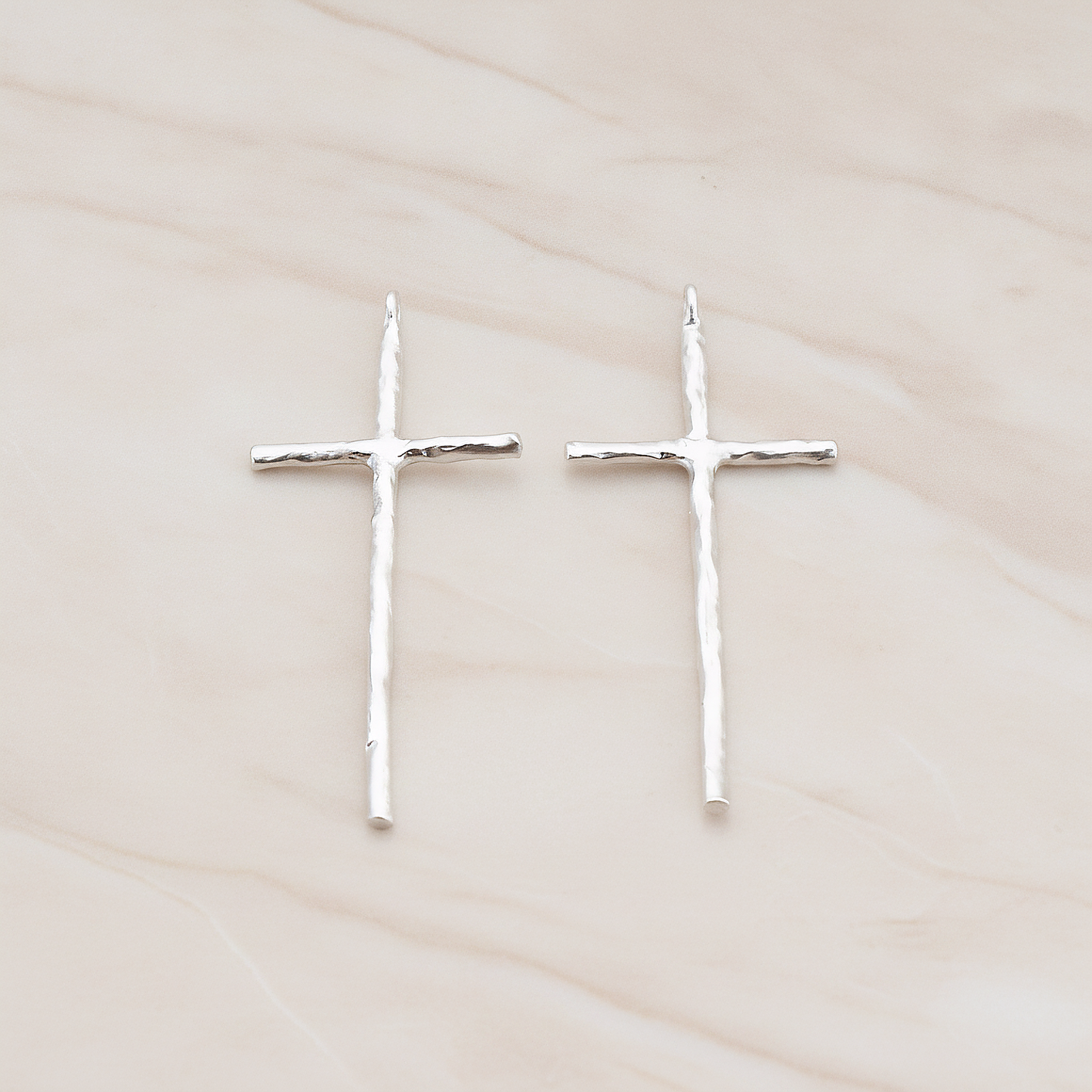 Textured Long Cross Pendant, 2 Pc on warm marble background (PD.899)