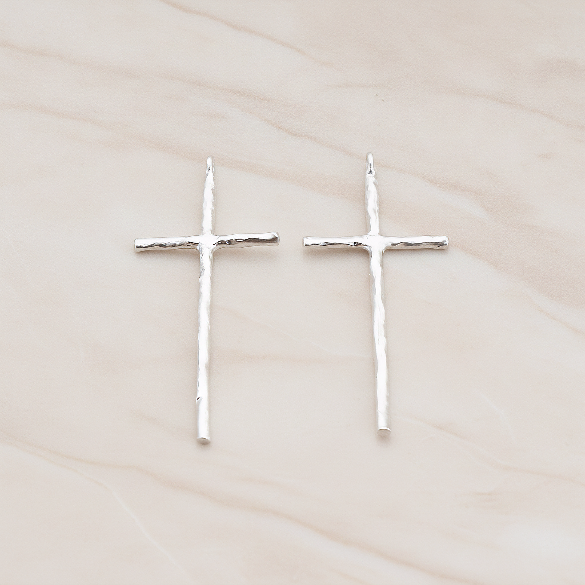 Textured Long Cross Pendant, 2 Pc on warm marble background (PD.899)