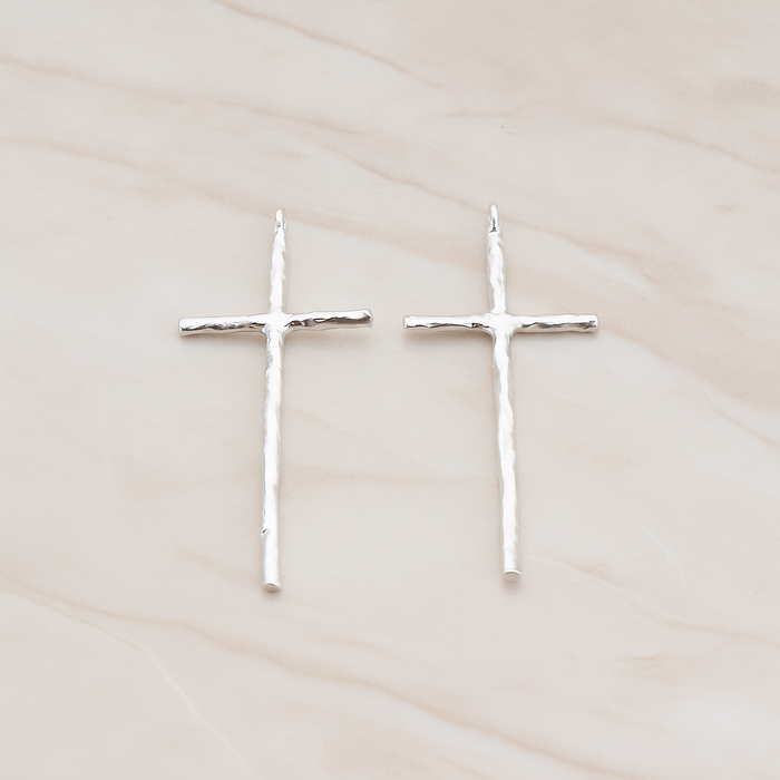 Textured Long Cross Pendant, 2 Pc on warm marble background (PD.899)