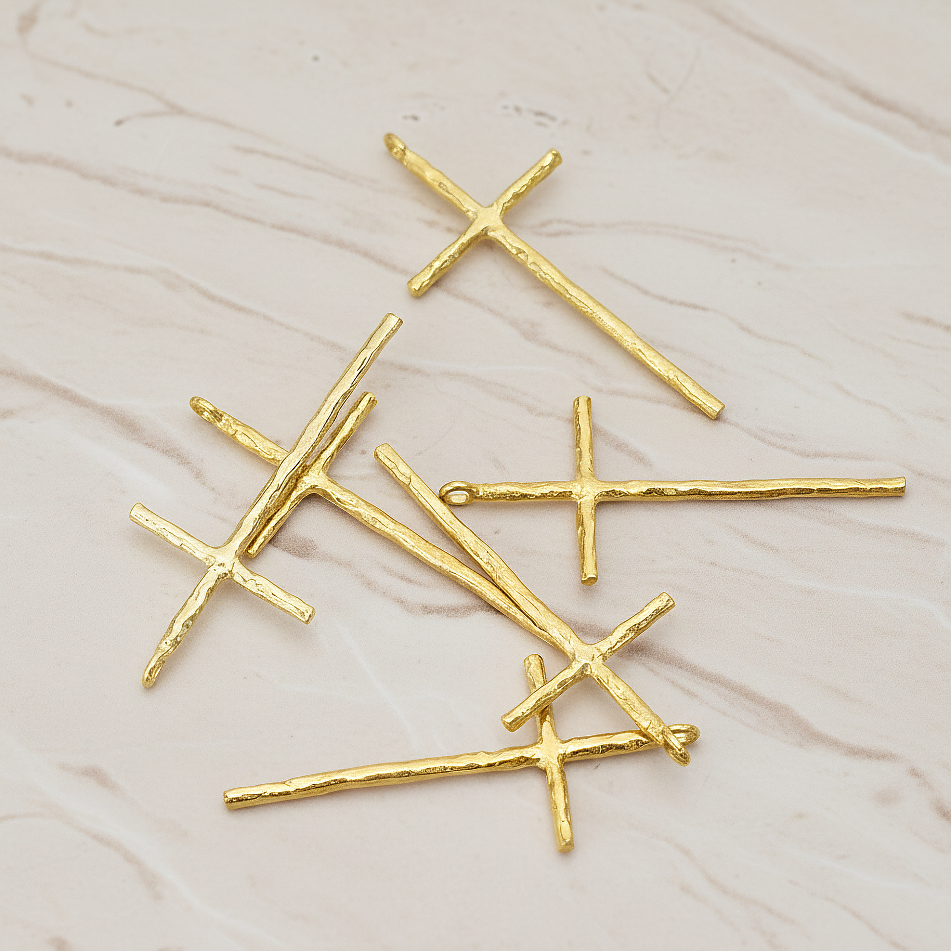 Textured Long Cross Pendant, 2 Pc on warm marble background (PD.899)