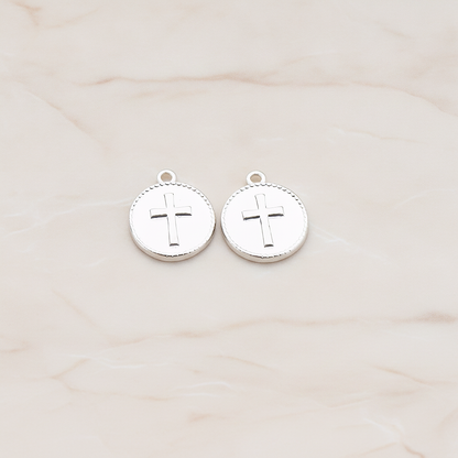 Cross Round Tag Disk Pendant, 2 Pc on warm marble background (PD.902)