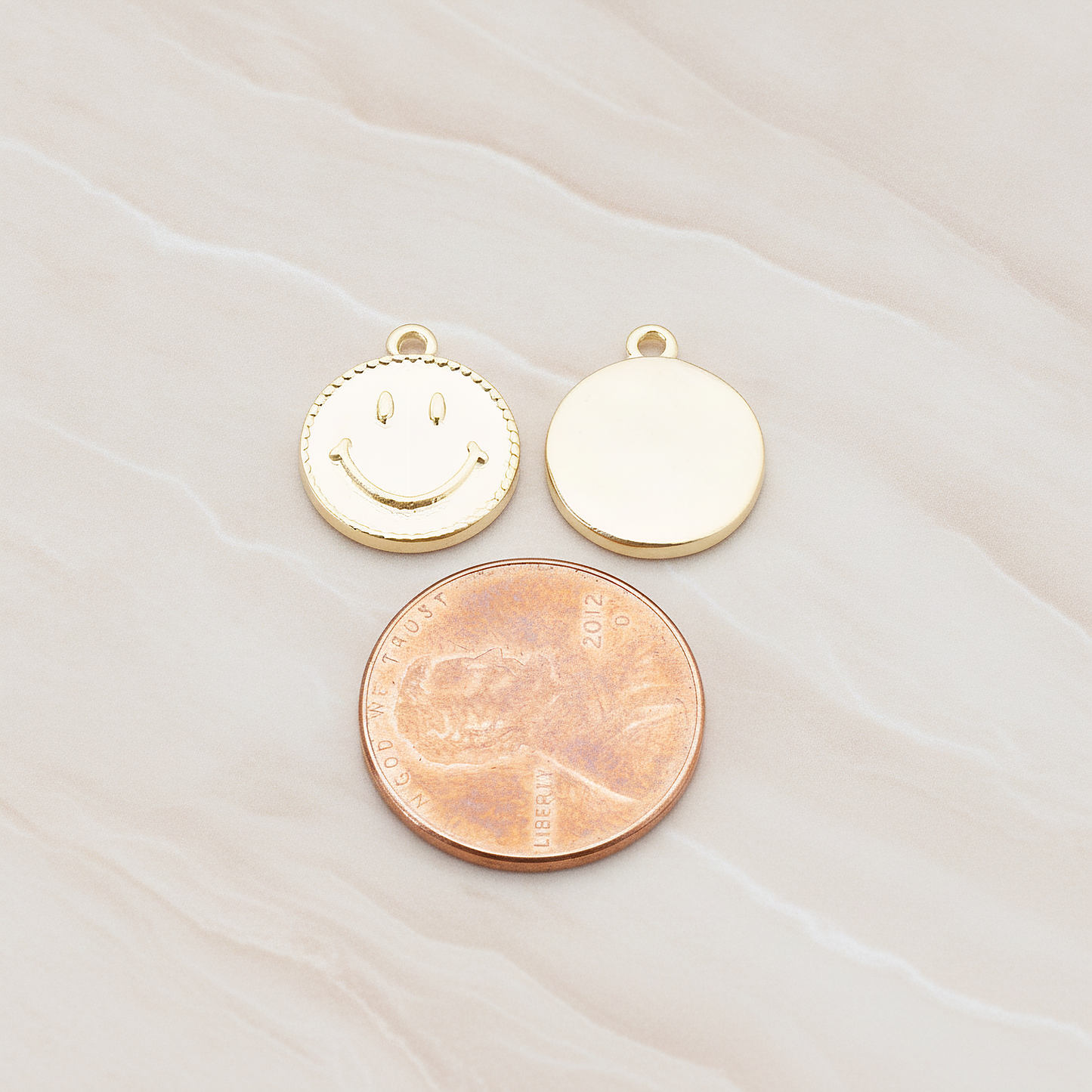 Smile Round Tag Disk Pendant, 2 Pc on warm marble background (PD.903)