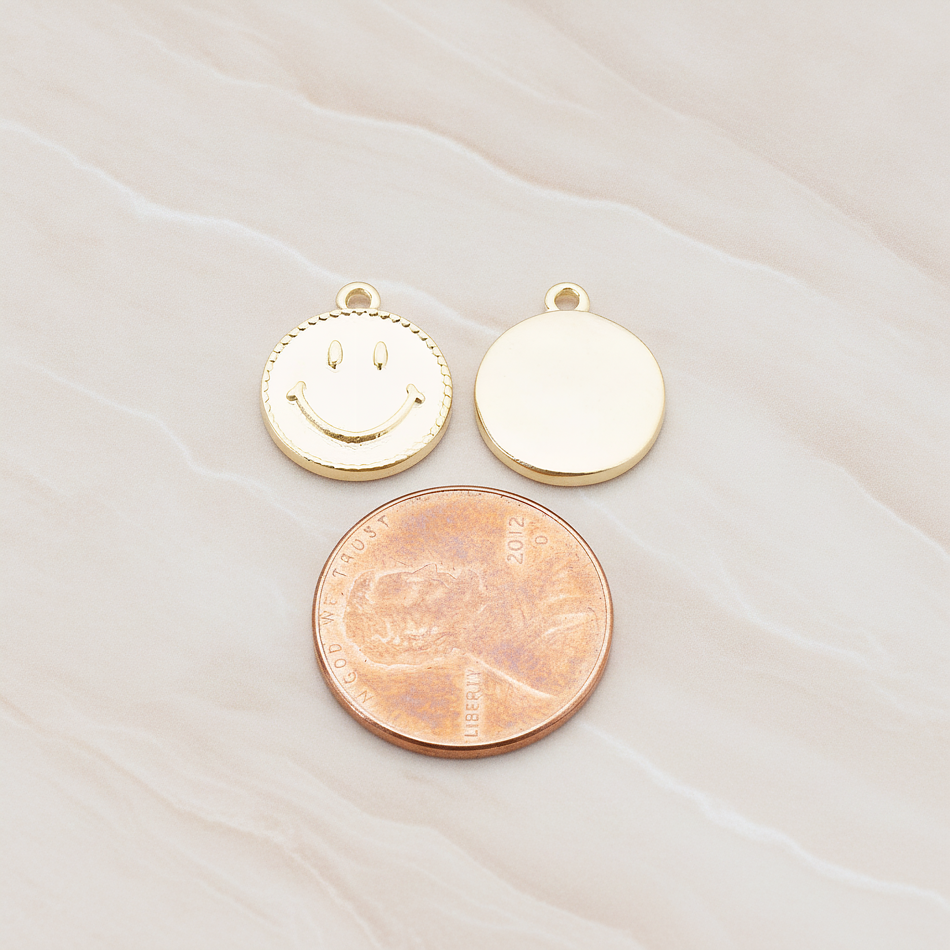 Smile Round Tag Disk Pendant, 2 Pc on warm marble background (PD.903)