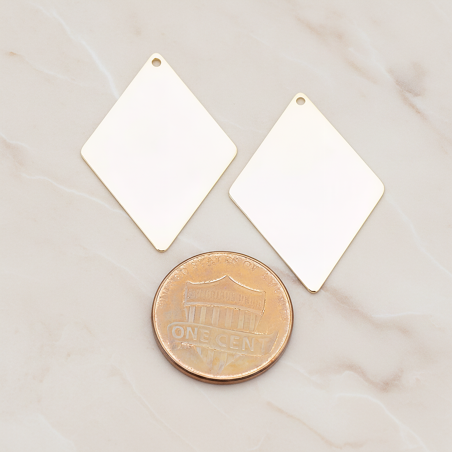 Large Diamond Shaped Pendant, 2 Pc on warm marble background (PD.924-02)