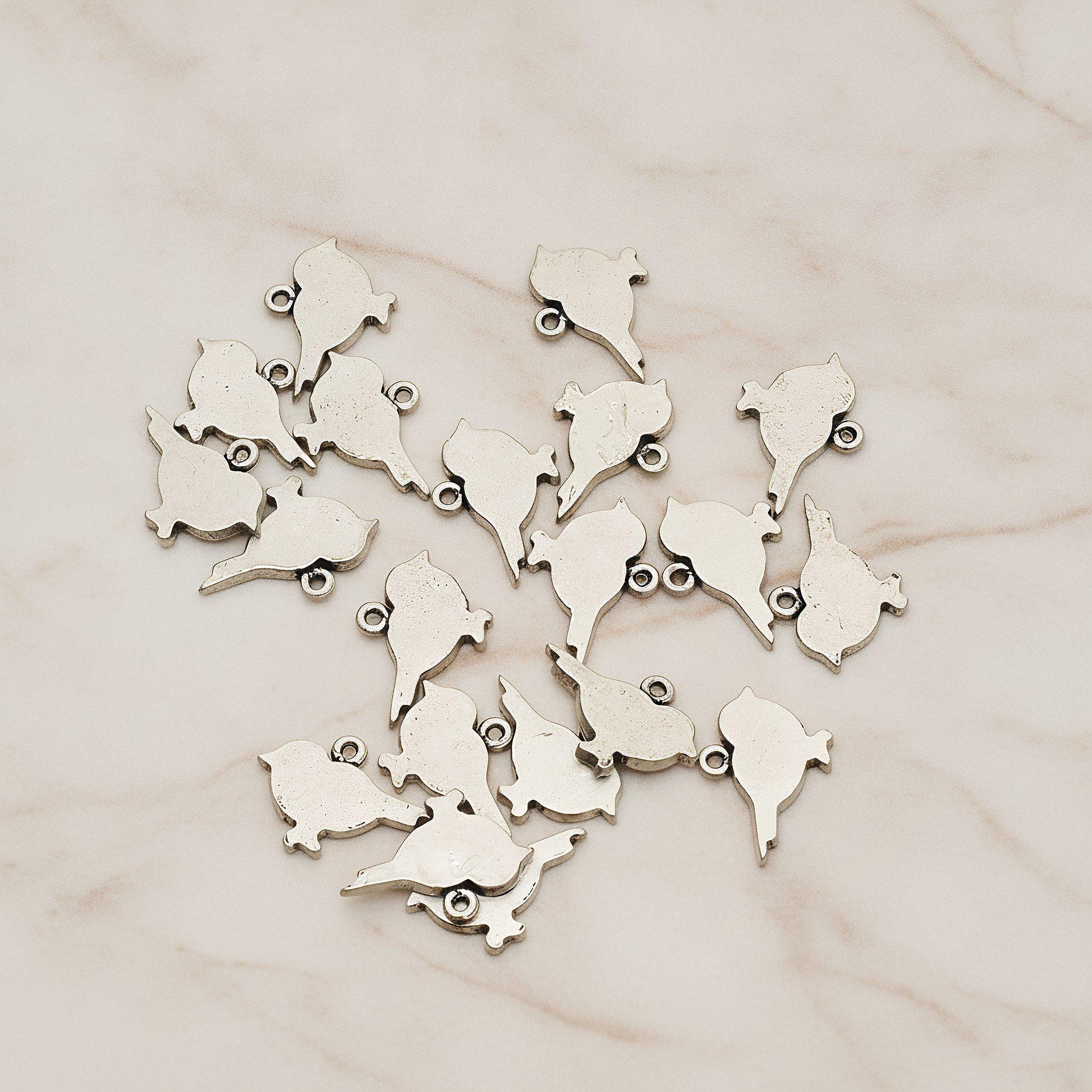 Flat Sparrow Bird Pendant, 2 Pc on warm marble background (PD.926)