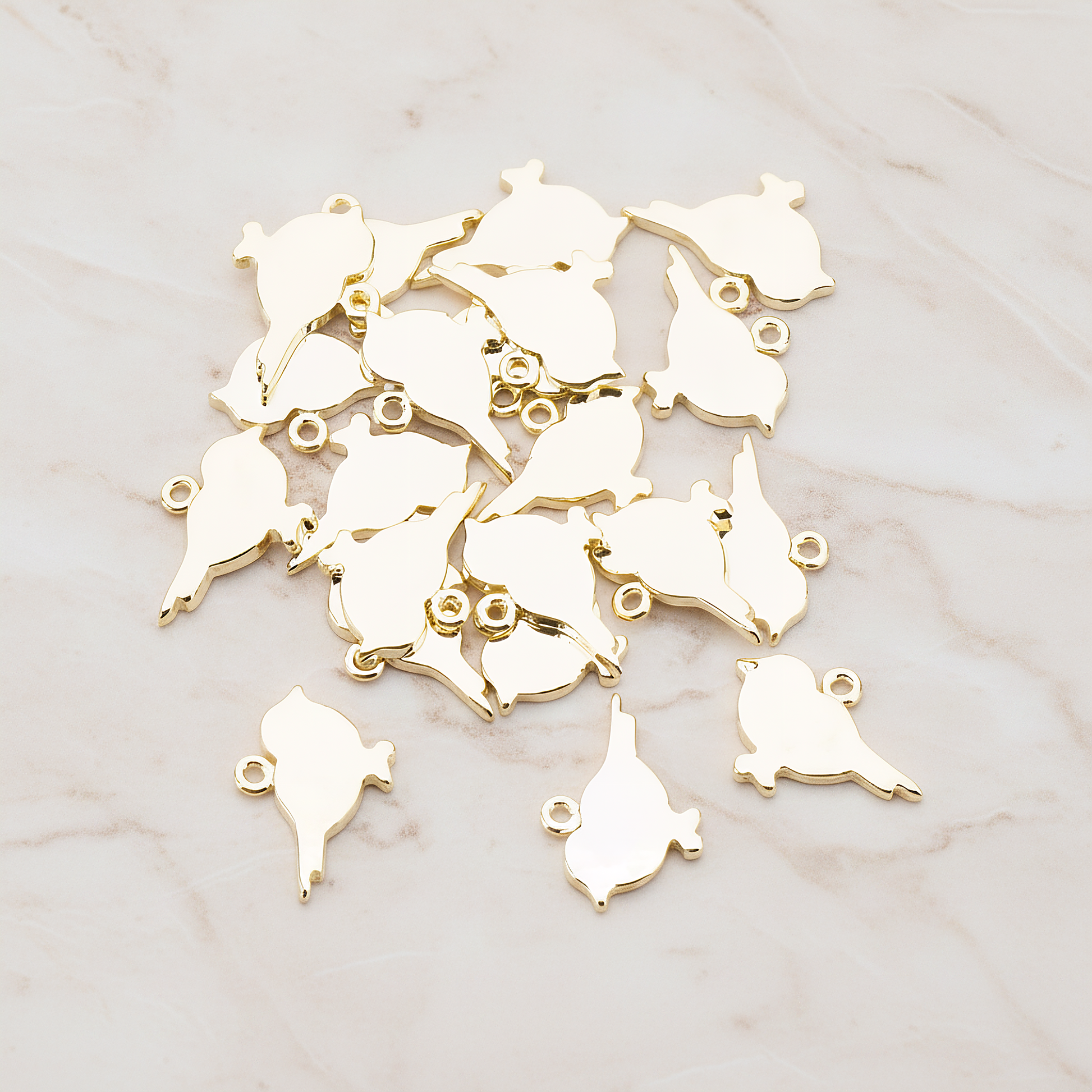 Flat Sparrow Bird Pendant, 2 Pc on warm marble background (PD.926)