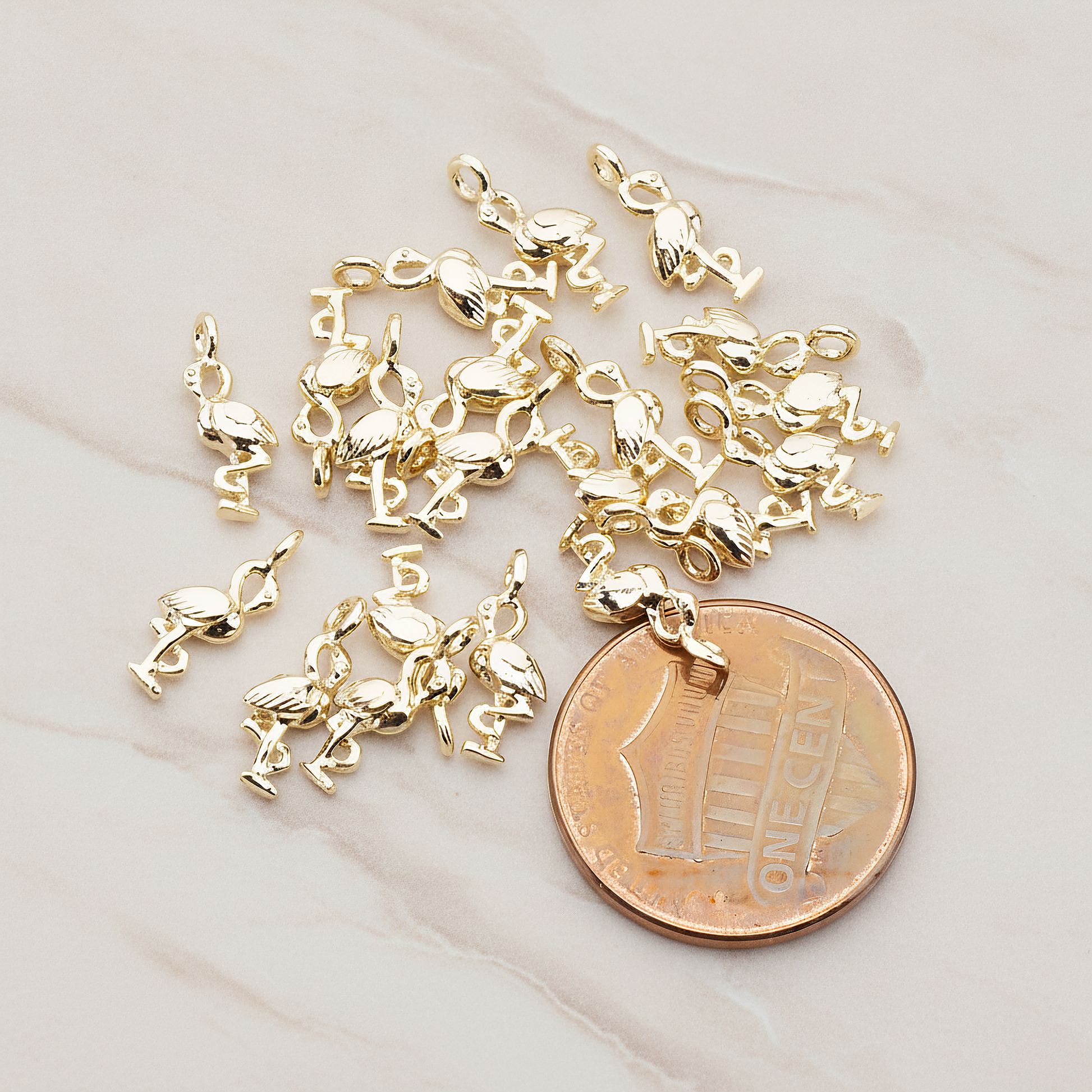 Mini 3D Flamingo Pendant, 2 Pc on warm marble background (PD.929)