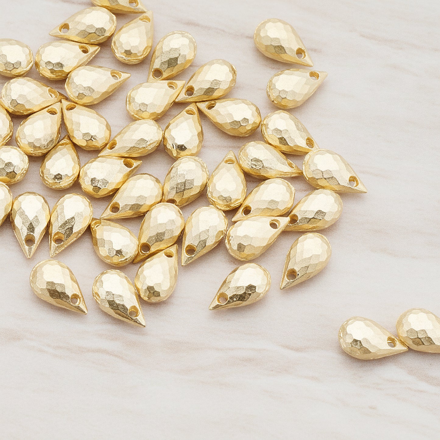 Faceted Teardrop Metal Bead, 10 Pc - Matte Gold (BD.008)