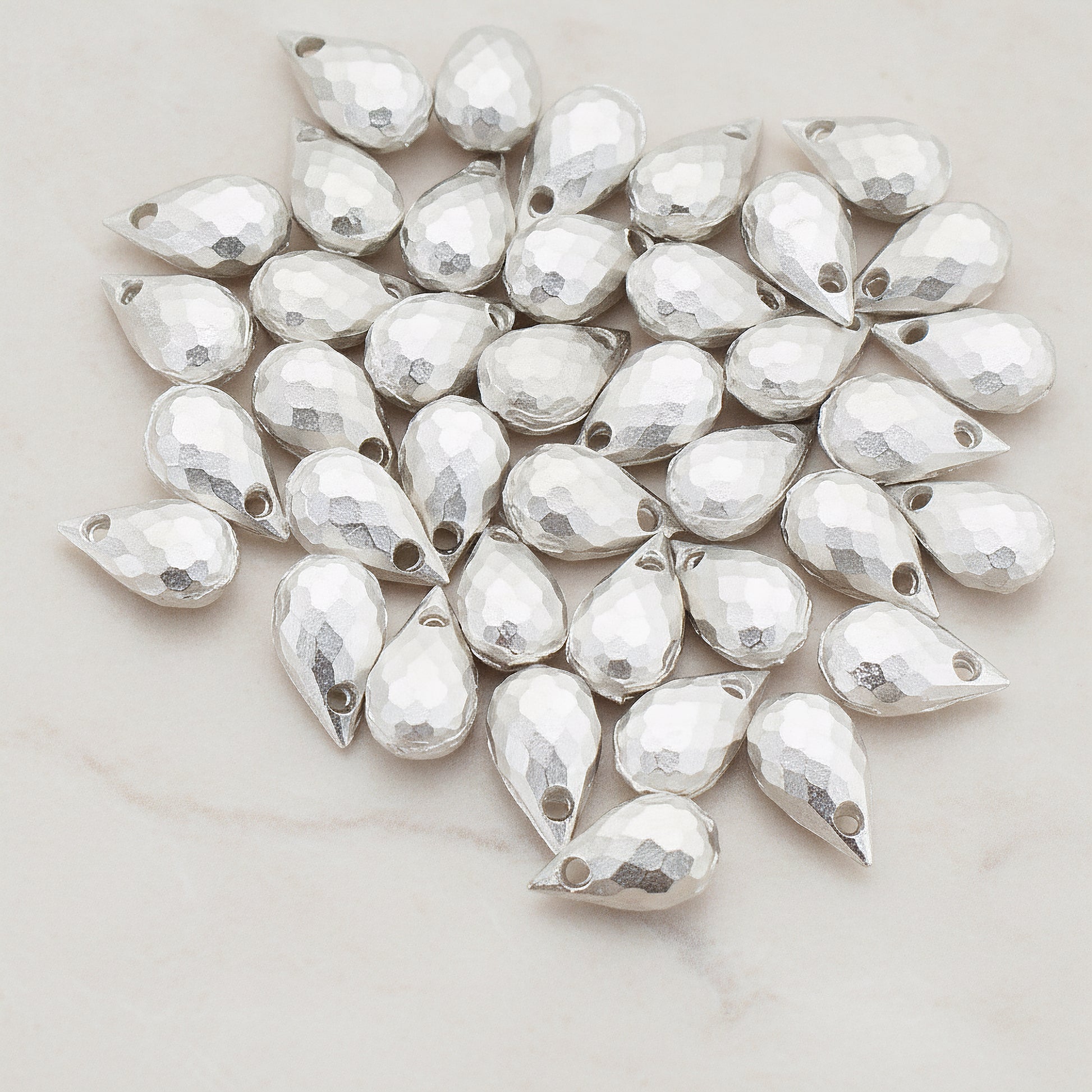 Faceted Teardrop Metal Bead, 10 Pc - Matte Original Rhodium (BD.008)