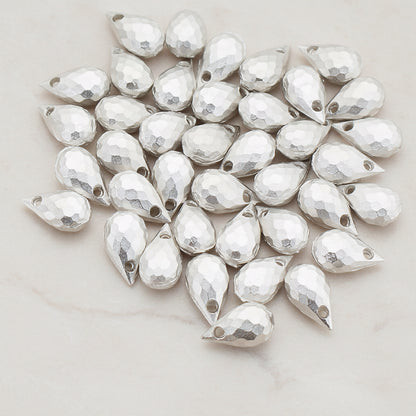 Faceted Teardrop Metal Bead, 10 Pc - Matte Original Rhodium (BD.008)
