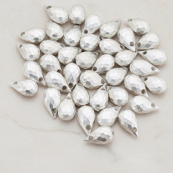 Faceted Teardrop Metal Bead, 10 Pc - Matte Original Rhodium (BD.008)