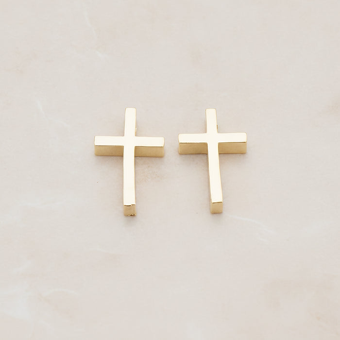 Cross Metal Bead Pendant, 2 Pc - Glossy Gold (BD.016-01)